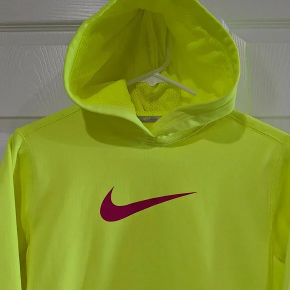 Nike Kids Pullover Hoodie Size Medium, Neon Green, Pink Swoosh, Therma-Fit - Picture 3 of 16